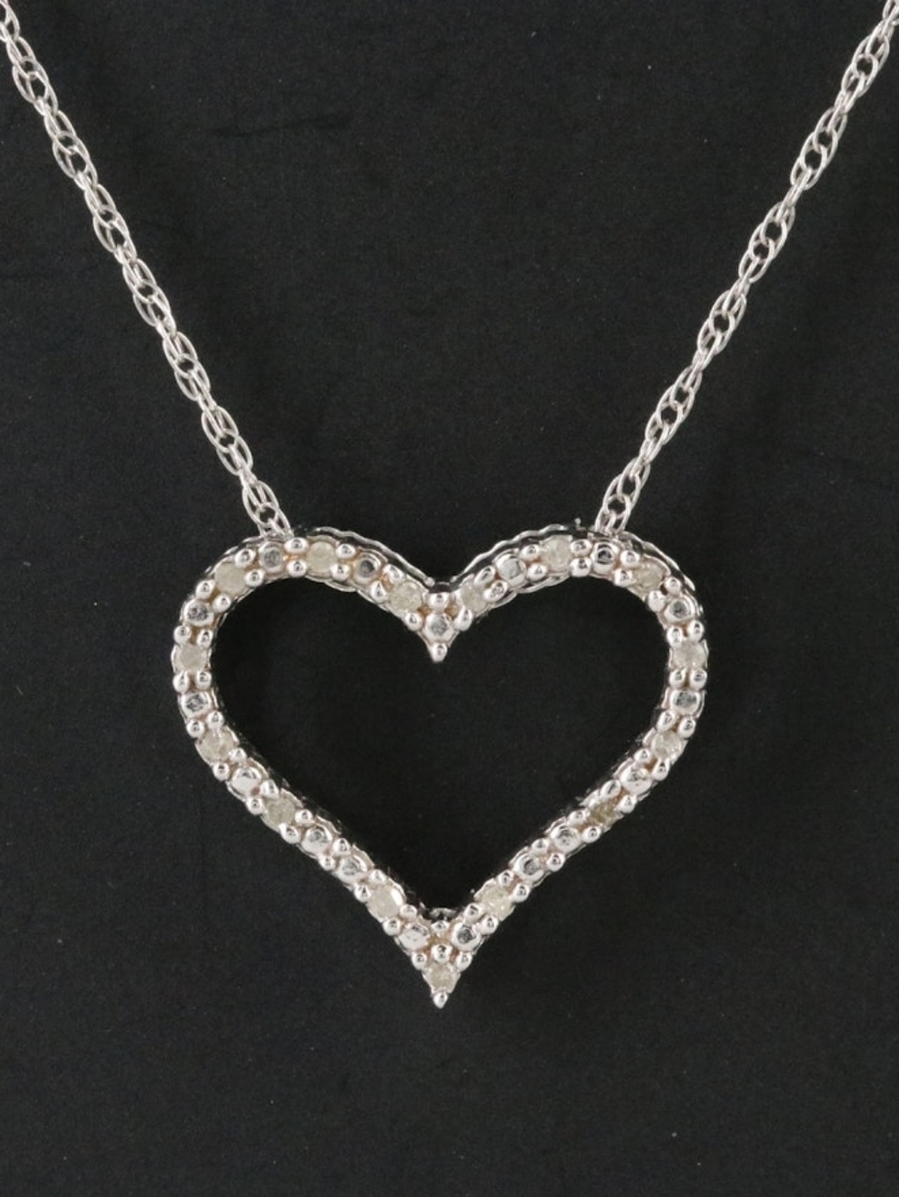 Sterling Silver  & Diamond Heart Pendant Necklace
